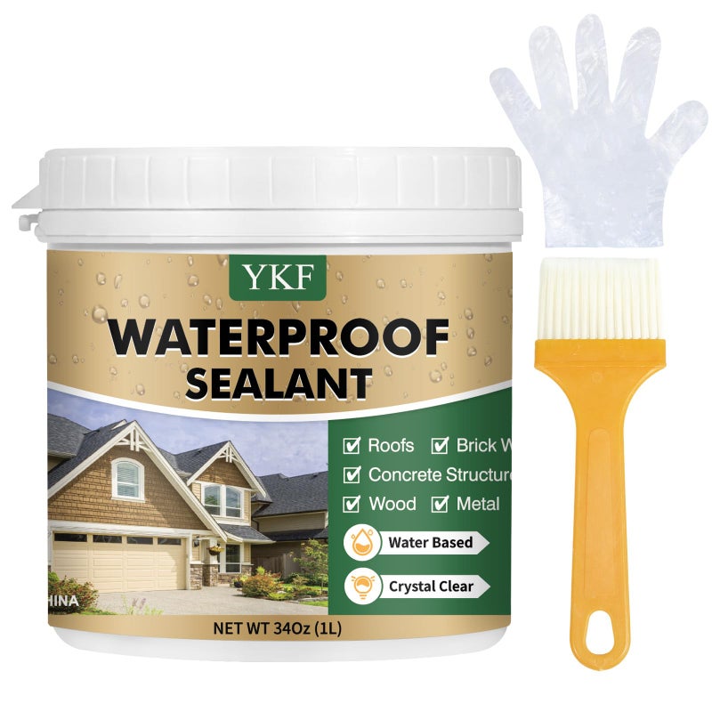 YKF 34oz Clear Transparent Waterproof Sealant, Water-Based Invisible Repairing Leak Agent for Roofs, Walls, Bathroom, Kitchen, Garden, Indoor & Outdoor Waterproof Coating - Image 1